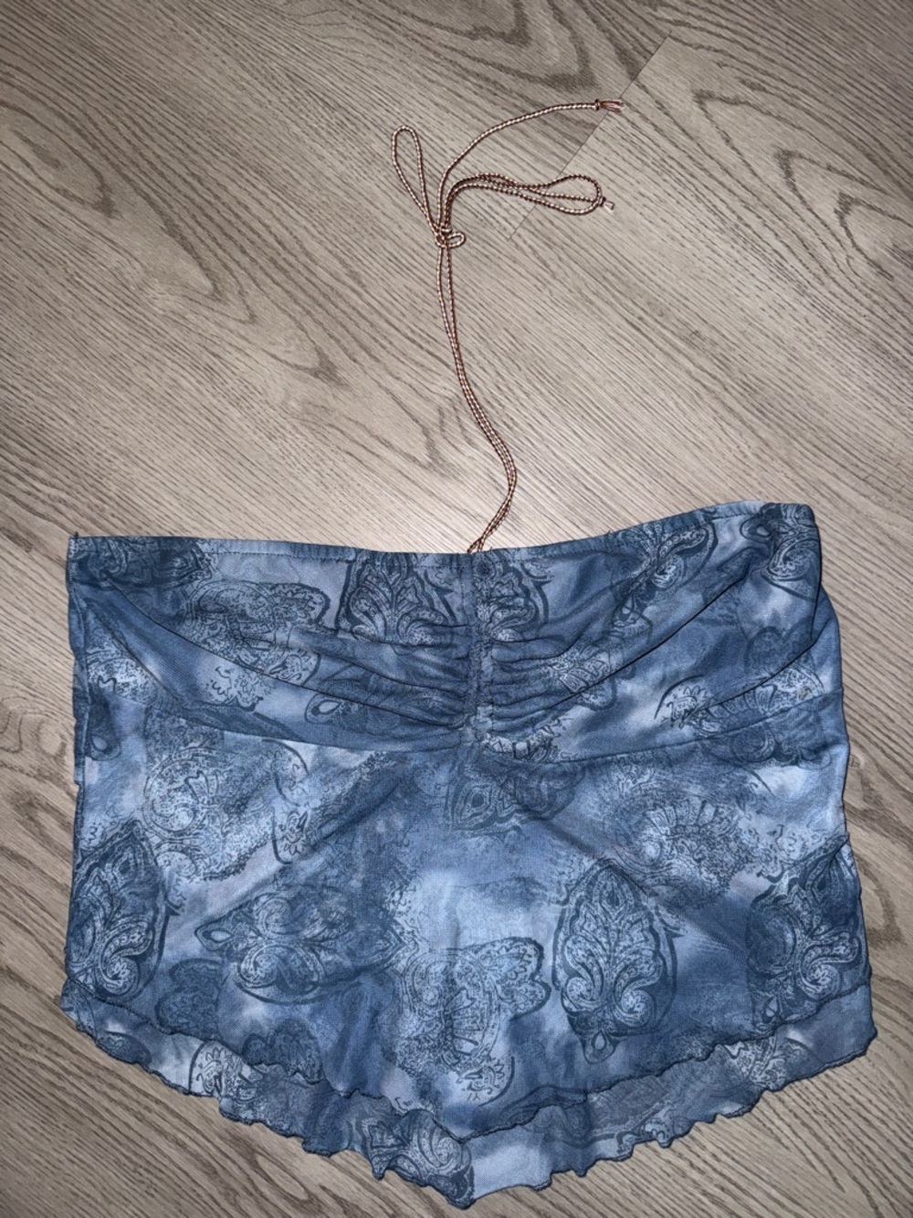 ROMWE Blue Paisley Strapless Scarf Top